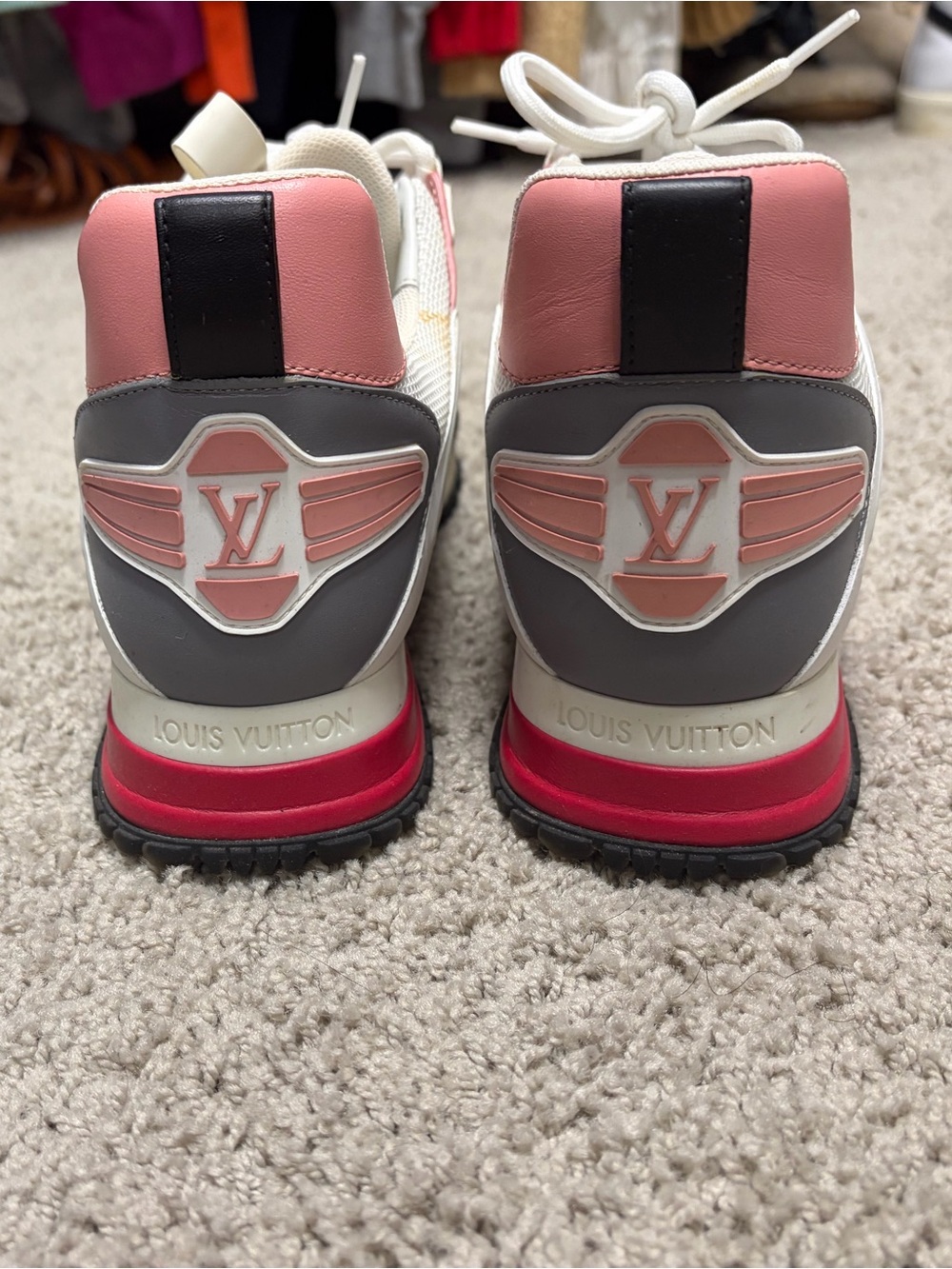 Louis Vuitton Pink Gray & Red Logo Rear-Panel Sneakers
